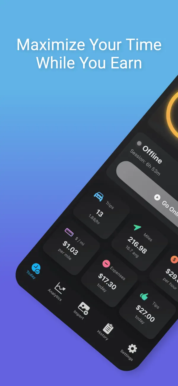 Revealed+ rideshare earnings analytics screen