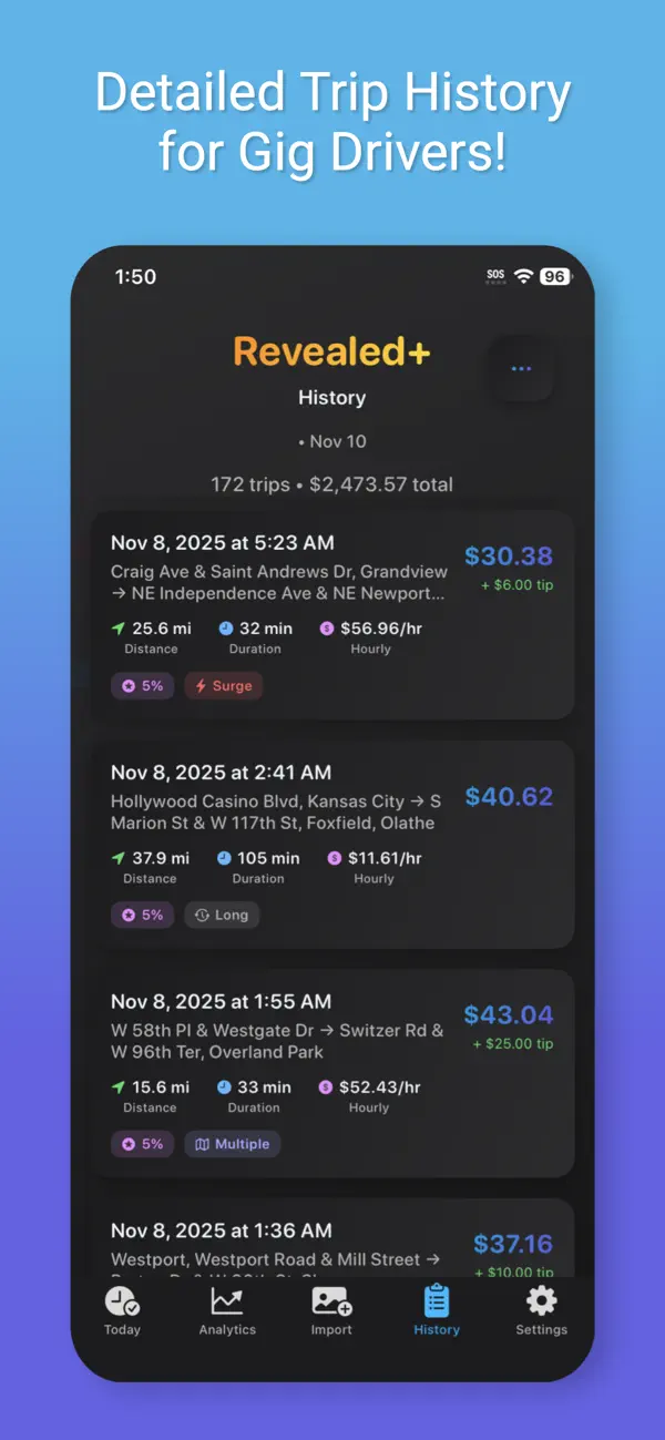Revealed+ trip tracking screen