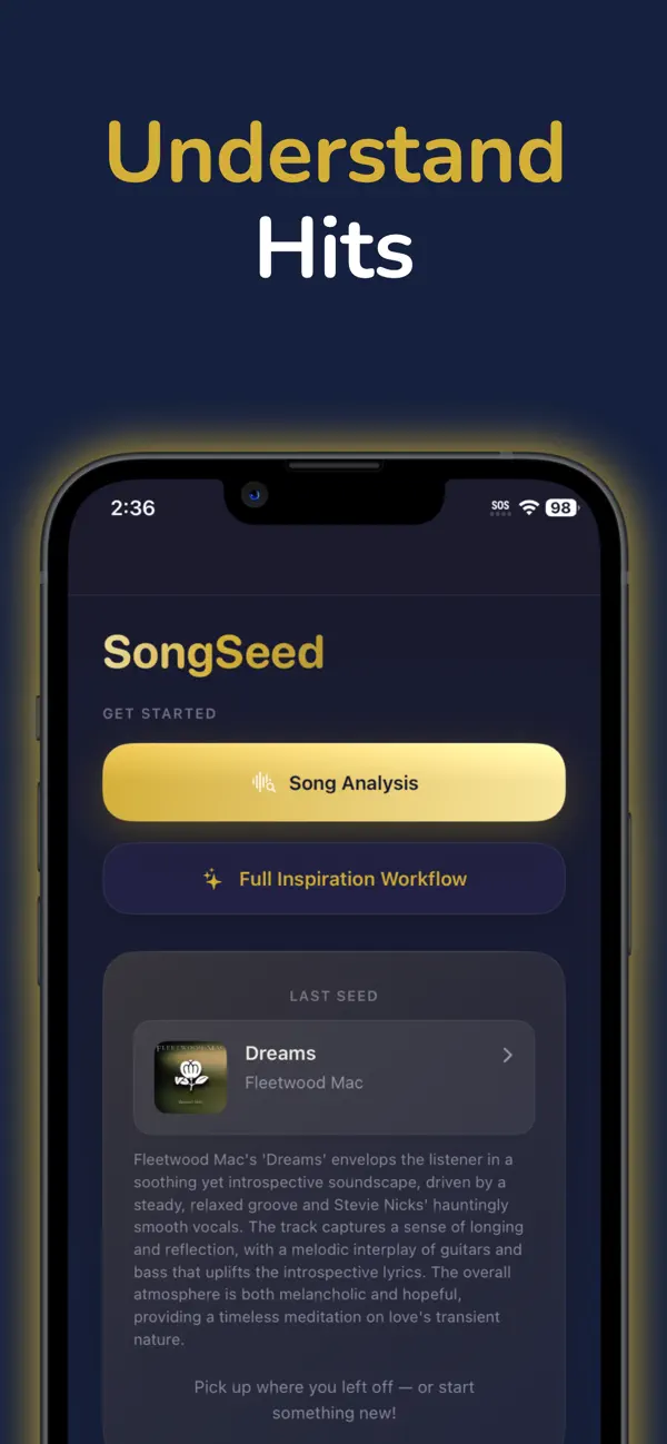 SongSeed AI song analysis screen